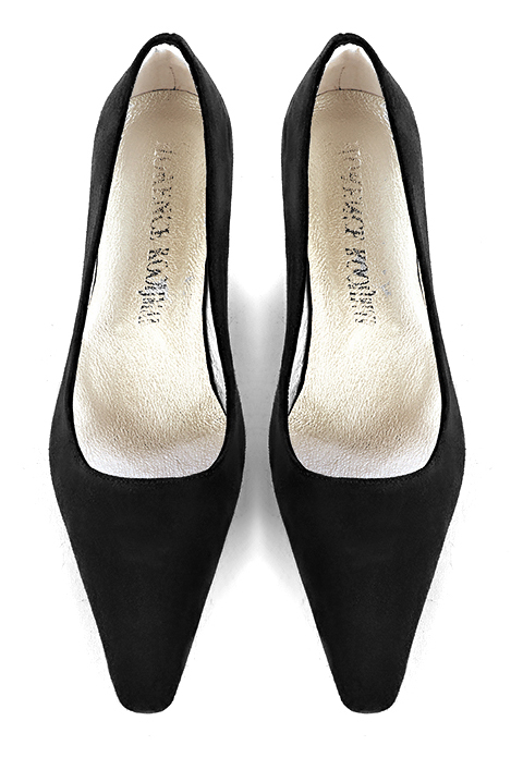Matt black women's dress pumps,with a square neckline. Tapered toe. Medium spool heels. Top view - Florence KOOIJMAN